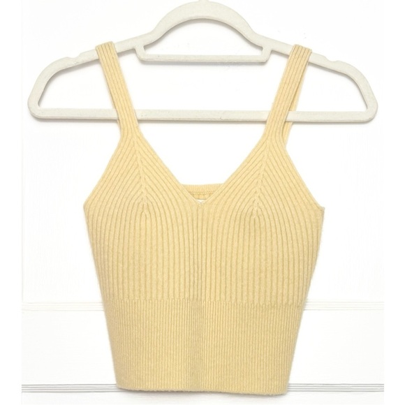 SANDRO Wool Rib Knit Sleeveless V-Neck Slim Cropped Camisole Sweater Tank Top S - Picture 2 of 10